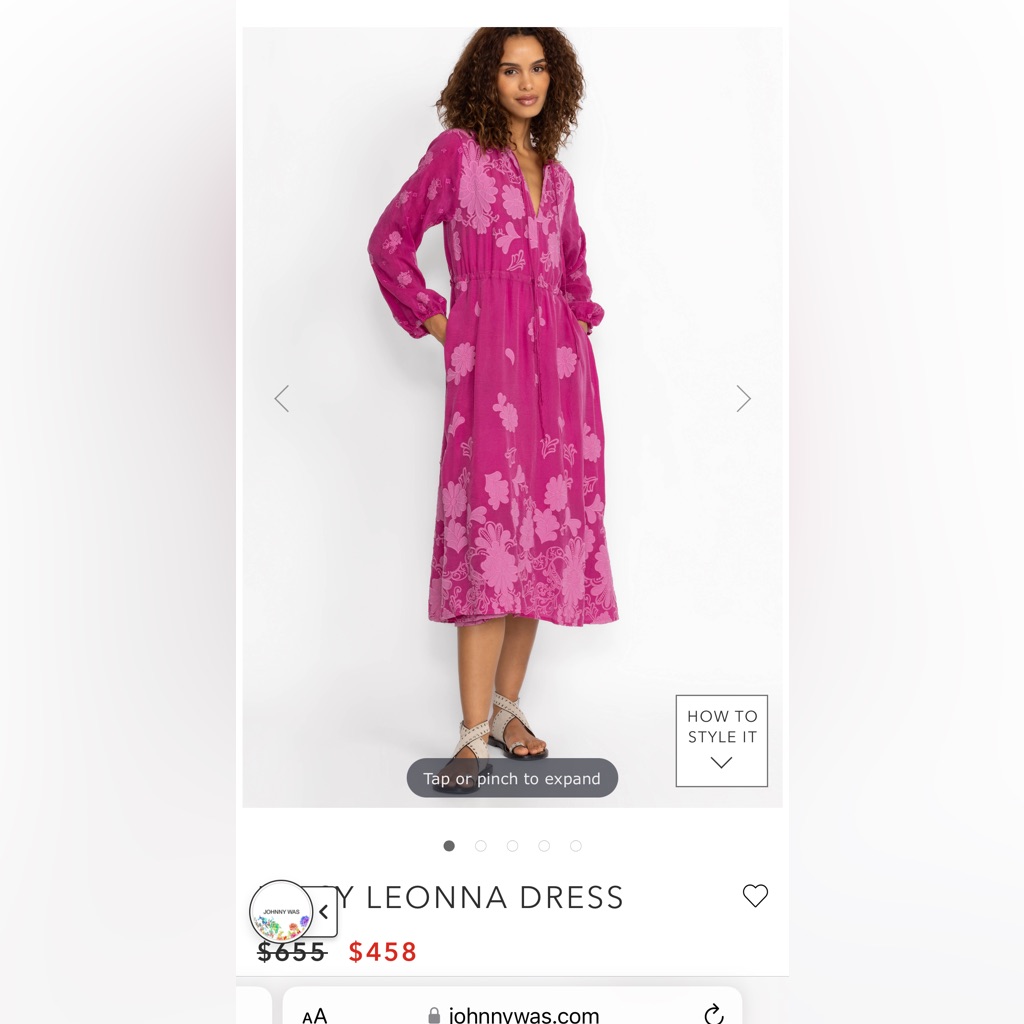Johnny Was Long Sleeve Pink Dress